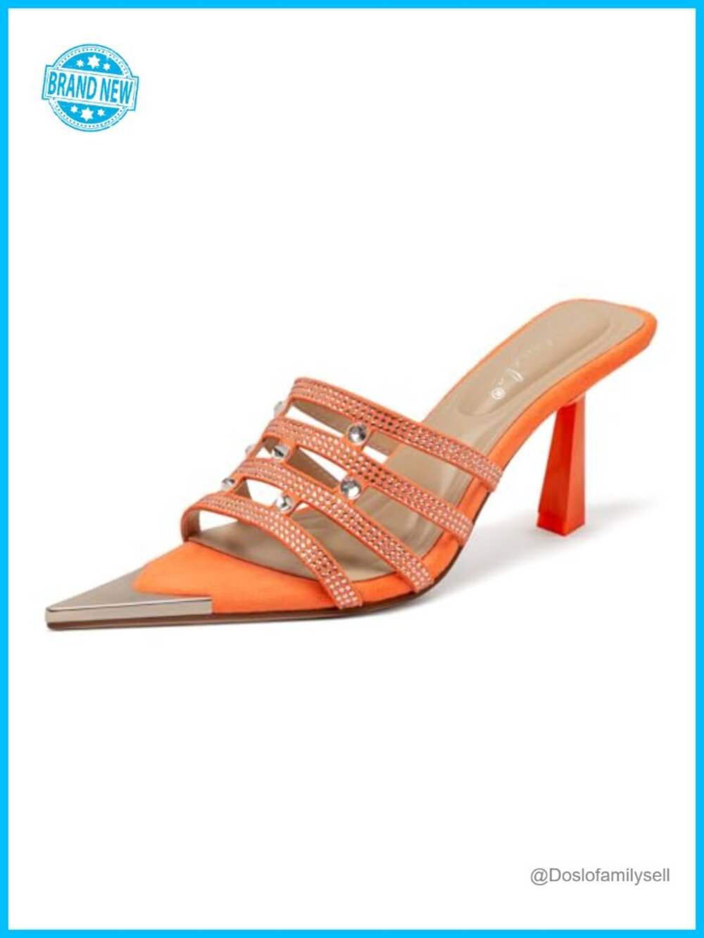 Rhinestone Stiletto Mule Heels Pointed Toe Slip On Dress Sandals